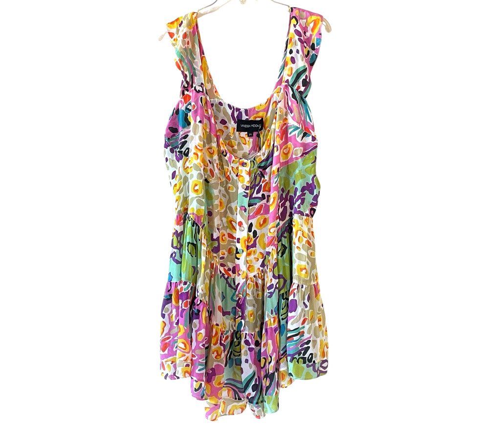 VANESSA MOONEY Elisabeth NWT Size 2X RARE 80s Print Bustier Romper Mini Dress